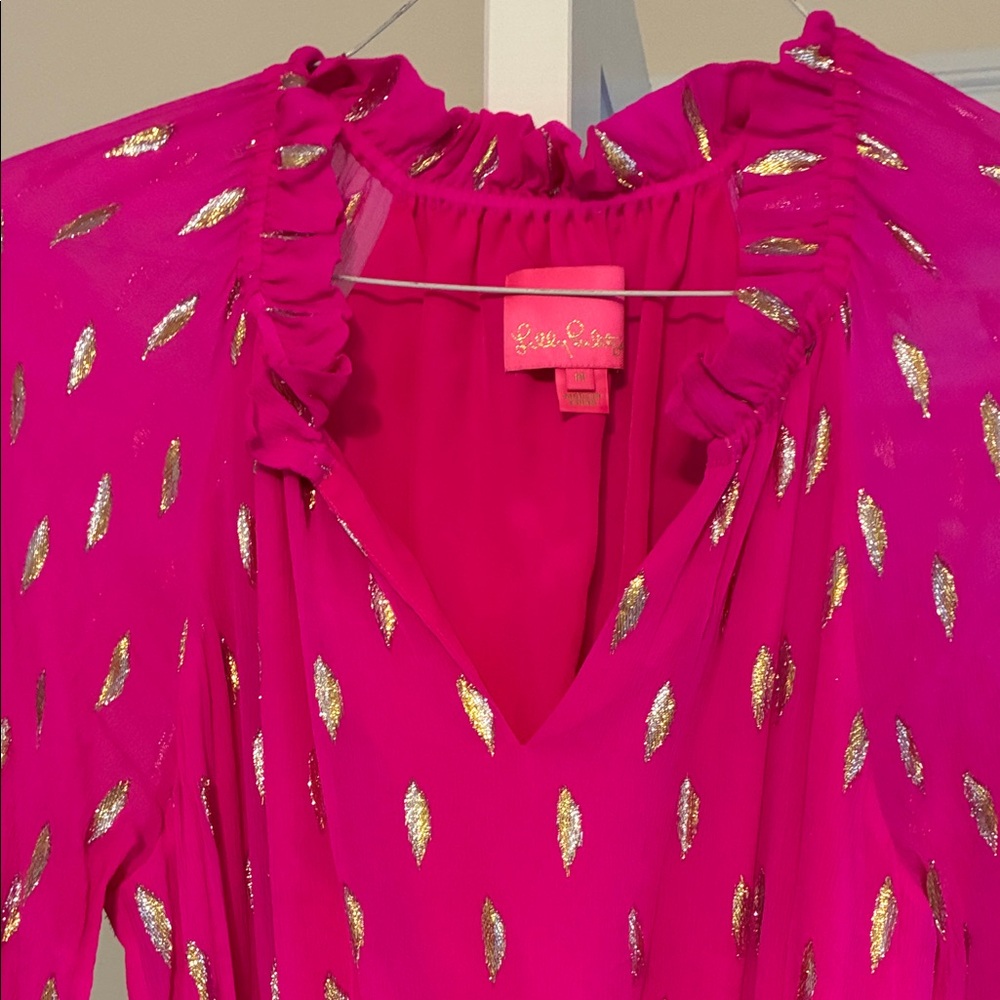 Lilly Pulitzer Vibrant Pink Dress with Gold Accents size medium. - Picture 6 of 6